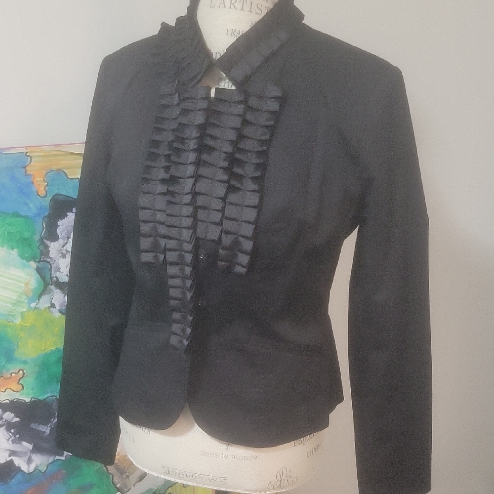 Kenar Black Ruffled Front Blazer